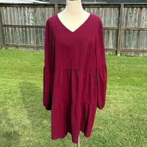Burgandy Vneck long sleeve knee length dress in 100% Dacron Unbranded XL GUC